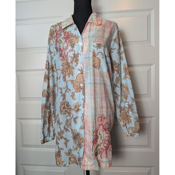 Soft Surroundings Size XL Descana Blouse Button Up Mixed Media Embellished - Picture 2 of 12